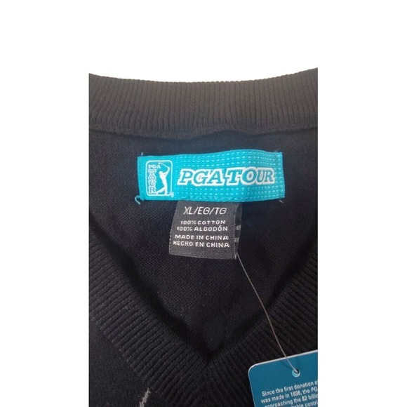 PGA TOUR V Neck Argyle Sweater Vest Black Gray Size XLarge NWT Golf Dad Grandpa - Picture 6 of 10